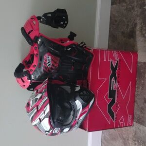 AFX Youth Large Off-Road Helmet with free goggles and chest protector - like new